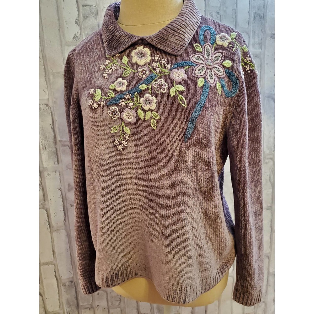 Alfred Dunner Lavender Sweater & Corduroy Pants Set - Petite